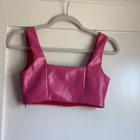 NWOT Staud Faux Leather Pink Crop Top - Picture 5 of 5